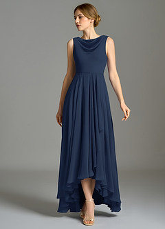 Azazie Wonderland Bridesmaid Dresses Dark Navy A-Line Pleated Chiffon Dress image5