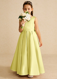 Azazie Pipsy Flower Girl Dresses Lemon Sorbet A-Line Bow Matte Satin Dress image5