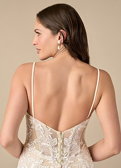 Azazie Leilani Wedding Dresses Diamond White Champagne Mermaid Sequins Tulle Dress image9