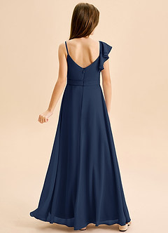 Azazie Kelsea Junior Vestido de Azul Marino Oscuro de Gasa de Corte en A con Volante image2