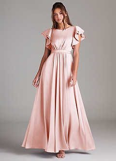 Azazie Daphne Modest Bridesmaid Dresses A-Line Ruched Stretch Satin Floor-Length Dress image1