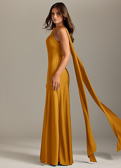 Azazie Kinsley Vestidos de damas de honor Vestido de Caramelo de Satén Elástico de Corte Sirena con Corte Lateral image4