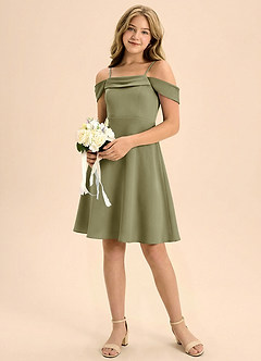 Azazie Anselie Junior Pistachio A-Line Pleated Stretch Satin Dress image1