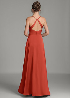 Azazie Frankie Bridesmaid Dresses Rust A-Line Pleated Stretch Satin Dress image2