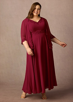 Azazie Devana Abiti per la Madre della Sposa Abito A-Line in Chiffon Lustrini Borgogna image9