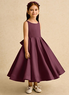 Azazie Babs Flower Girl Dresses Cabernet Ball-Gown Pleated Matte Satin Dress image3