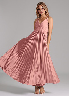Azazie Raychelle Bridesmaid Dresses Rosette A-Line Pleated Stretch Satin Dress image2