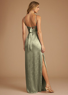 Azazie Mai Bridesmaid Dresses Olive Floral Jacquard Sheath Pleated Floral Jacquard Dress image2