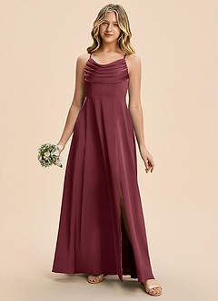 Azazie Gia Junior Robe Trapèze en Satin extensible Plissé Merlot image3