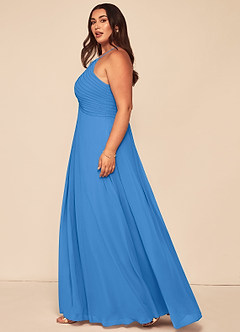 Azazie Ginger Bridesmaid Dresses Blue Jay A-Line Halter Pleated Chiffon Dress image13