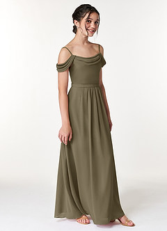 Azazie Alivia Junior Willow Green A-Line Off the Shoulder Chiffon Dress image3