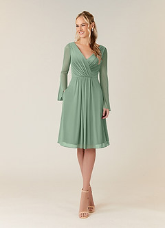 Azazie Teraso Final Sale Dusty Blue A-Line Pleated Mesh Dress image1