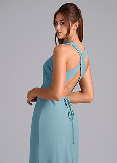 Azazie Evadne Bridesmaid Dresses Moody Blue A-Line Pleated Chiffon Dress image8