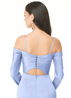 Azazie Hallie Bridesmaid Dresses Ice Sheath Off-The-Shoulder Long Sleeve Stretch Satin Convertible Dress image7