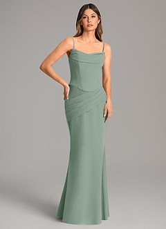 Azazie Sorrel Bridesmaid Dresses Silver Sage Mermaid Corset Chiffon Dress image2