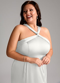 Azazie Rue Vestidos de damas de honor Vestido de Blanco de Satén Elástico de Corte Sirena con Plisado image13