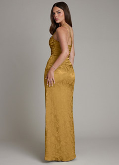Azazie Mishka Bridesmaid Dresses Marigold Jacquard Sheath One Shoulder Floral Jacquard Dress image7