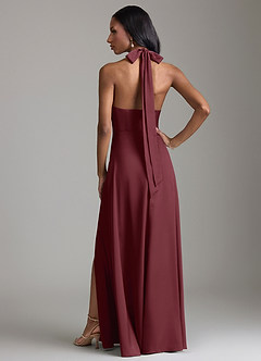 Azazie Tracie Vestidos de damas de honor Vestido de Cabernet de Satén Elástico de Corte en A con Corte Lateral image2