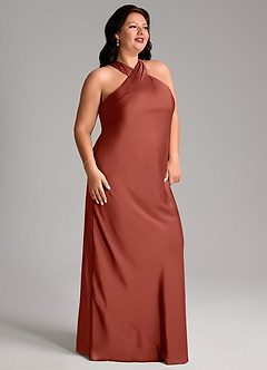 Azazie Doretta Abiti da Damigella Abito Sirena in Raso Elasticizzato Plissettato Terracotta image3