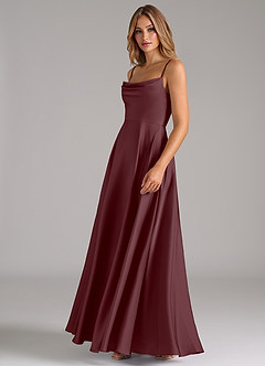 Azazie Elle Bridesmaid Dresses Sangria A-Line Pleated Stretch Satin Dress image6
