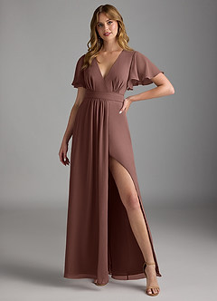 Azazie Zaniah Bridesmaid Dresses Espresso A-Line Chiffon Dress image4