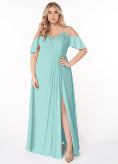Azazie Dakota Bridesmaid Dresses Aqua A-Line V-Neck Pleated Chiffon Dress image7