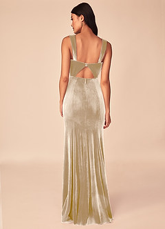 Azazie Lanessa Bridesmaid Dresses Champagne Mermaid V-Neck Keyhole Back Velvet Dress image2