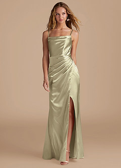 Azazie Marzia Bridesmaid Dresses Moss Green Mermaid Pleated Metallic Satin Dress image4