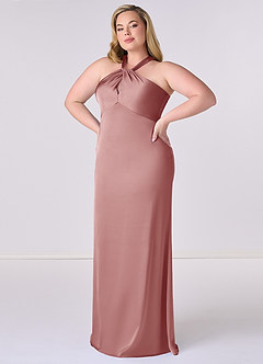 Barbie ♥ Azazie Bridesmaid Dresses Dusty Rose Sheath Stretch Satin Dress image7