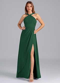 Azazie Mianna Bridesmaid Dresses Dark Green A-Line Pleated Chiffon Dress image4