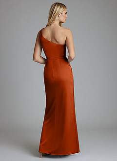 Azazie Adhara Final Sale Dusty Blue Sheath One Shoulder Stretch Satin Dress image6