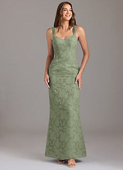 Azazie Denice Bridesmaid Dresses Pistachio Mermaid Pleated Floral Burnout Dress image1