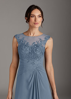 Azazie Endora Mother of the Bride Dresses Dusty Blue A-Line Scoop Lace Chiffon Dress image2