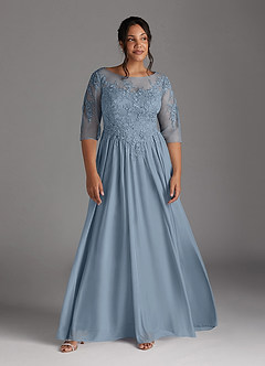 Azazie Harriet Mother of the Bride Dresses Dusty Blue A-Line Scoop lace Mesh Dress image9
