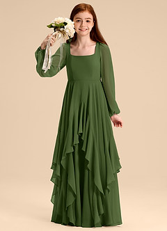 Azazie Clara Junior Olive A-Line Blouson Chiffon Dress image1