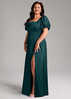 Azazie Fyona Bridesmaid Dresses Pine A-Line Pleated Stretch Satin Dress image10