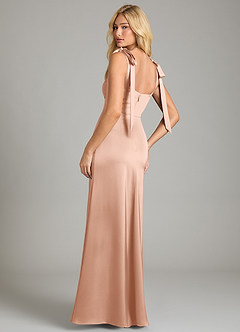 Azazie Frostine Vestidos de damas de honor Vestido de Oro Rosa de Satén Elástico de Corte en A con Lazo image2