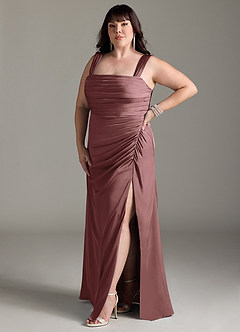 Azazie Jesaphine Bridesmaid Dresses Vintage Mauve Sheath Bow Stretch Satin Dress image11