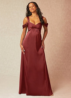Azazie Rhea vestidos de dama de honor de maternidad Vestido Línea A Off The Shoulder Plisado Largo hasta el suelo Satén Elástico image4