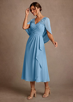 Azazie Forums Mother of the Bride Dresses Steel Blue A-Line Lace Dress image3