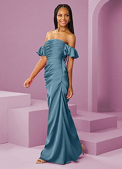 Barbie ♥ Azazie Bridesmaid Dresses Bermuda Sheath Off the Shoulder Stretch Satin Convertible Dress image4