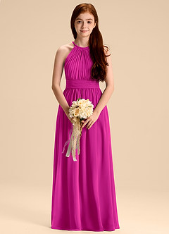Azazie Malone Junior Jurk van Chiffon met A-Lijn Geplooid Fuchsia image3