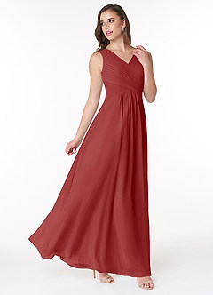 Azazie Flora Bridesmaid Dresses Rust A-Line Pleated Chiffon Dress image4