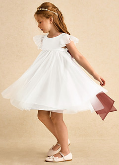 Azazie Munchkin Flower Girl Dresses Ivory Auburn A-Line Bow Tulle Dress image5