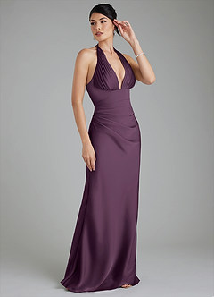 Azazie Torrance Robes de demoiselle d'honneur Robe Sirène en Satin extensible Corset Prune image6
