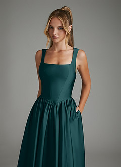Azazie Nevaeh Bridesmaid Dresses Pine A-Line Corset Stretch Satin Dress image3