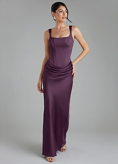 Azazie Etta Brautjungfernkleider Meerjungfrau-Linie Korsett Stretch-Satin Kleid Pflaume image5