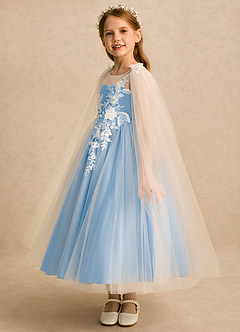 Azazie Amina Flower Girl Dresses Ivory Powder Blue A-Line Lace Tulle Dress image5