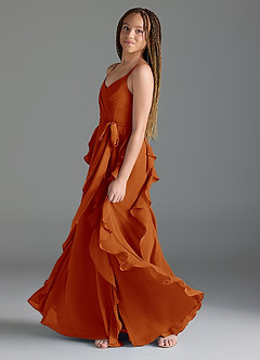 Azazie Peyton Junior Paprika A-Line V-Neck Cascading Ruffles Chiffon Dress image4