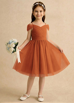 Azazie Lila Girls Formal Flower Girl Dresses Cinnamon A-Line Off the Shoulder Tulle Dress image4